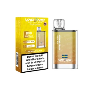 VapeM8 Crystal Box Dual Mesh – Ananas Glass (14,9 mg, Engångs vape)