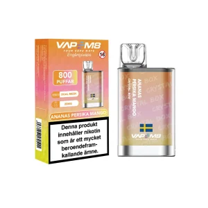 VapeM8 Crystal Box Dual Mesh – Ananas Persika Mango (20 mg, Engångs vape)
