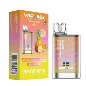 VapeM8 Crystal Box Dual Mesh – Ananas Persika Mango (Nikotinfri, Engångs vape)