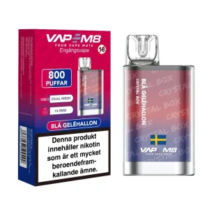 VapeM8 Crystal Box Dual Mesh – Blå Gelehallon (14,9 mg, Engångs vape)