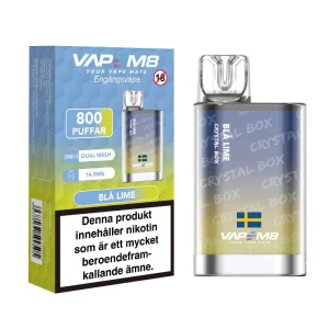 VapeM8 Crystal Box Dual Mesh – Blå Lime (14,9 mg, Engångs vape)