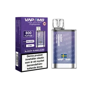 VapeM8 Crystal Box Dual Mesh – Blåbär Bubbelgum (14,9 mg, Engångs vape)