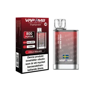 VapeM8 Crystal Box Dual Mesh – Cola Isglass (14,9 mg, Engångs vape)