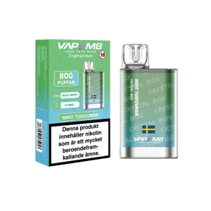 VapeM8 Crystal Box Dual Mesh – Mint Tuggummi (14,9 mg, Engångs vape)