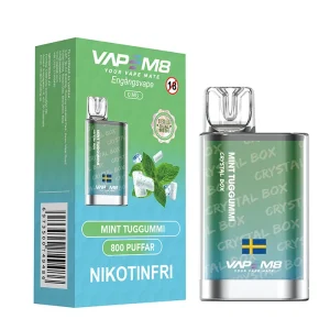 VapeM8 Crystal Box Dual Mesh – Mint Tuggummi (Nikotinfri, Engångs vape)