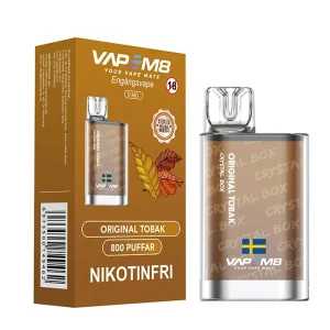 VapeM8 Crystal Box Dual Mesh – Original Tobak (Nikotinfri, Engångs vape)
