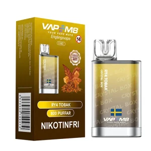 VapeM8 Crystal Box Dual Mesh – RY4 Tobak (Nikotinfri, Engångs vape)