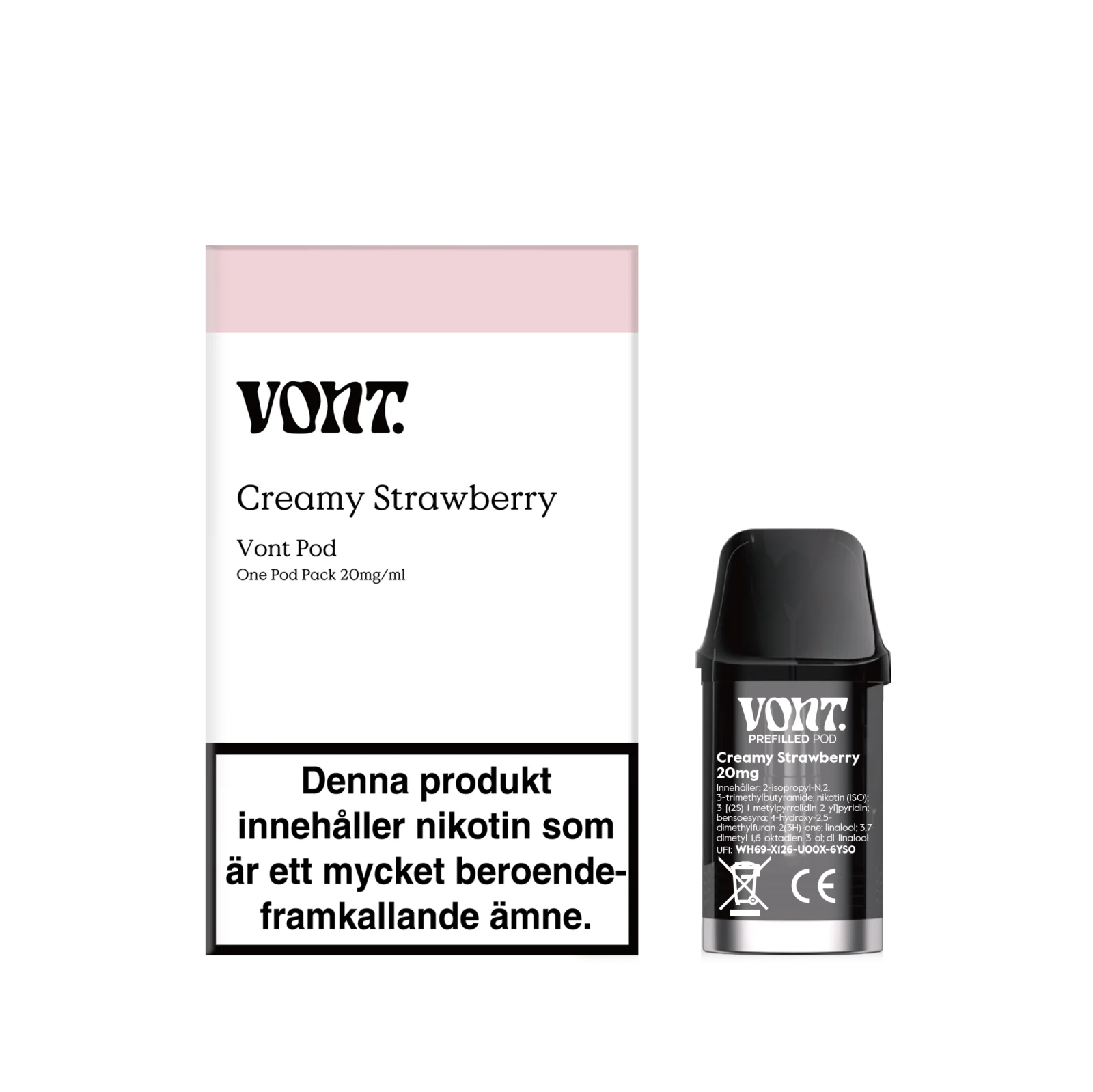Vont Pod – Creamy Strawberry (20 mg, Engångspod)